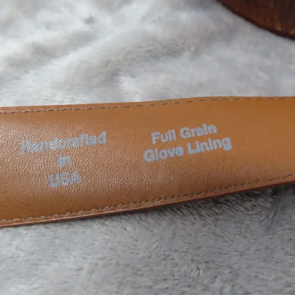 Vintage Brighton Unisex Brown Leather Silver Buckle Croc Embossed Belt‎ Size 40
